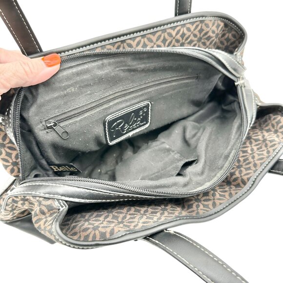 Relic Brown Geometric Pattern Handbag Black Faux Leather Trim Double Handles - Picture 8 of 12